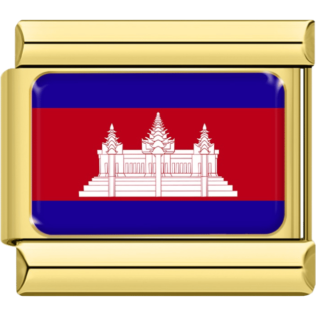Italian charm featuring the flag of Cambodia with a red stripe bordered by blue, displaying Angkor Wat in the center